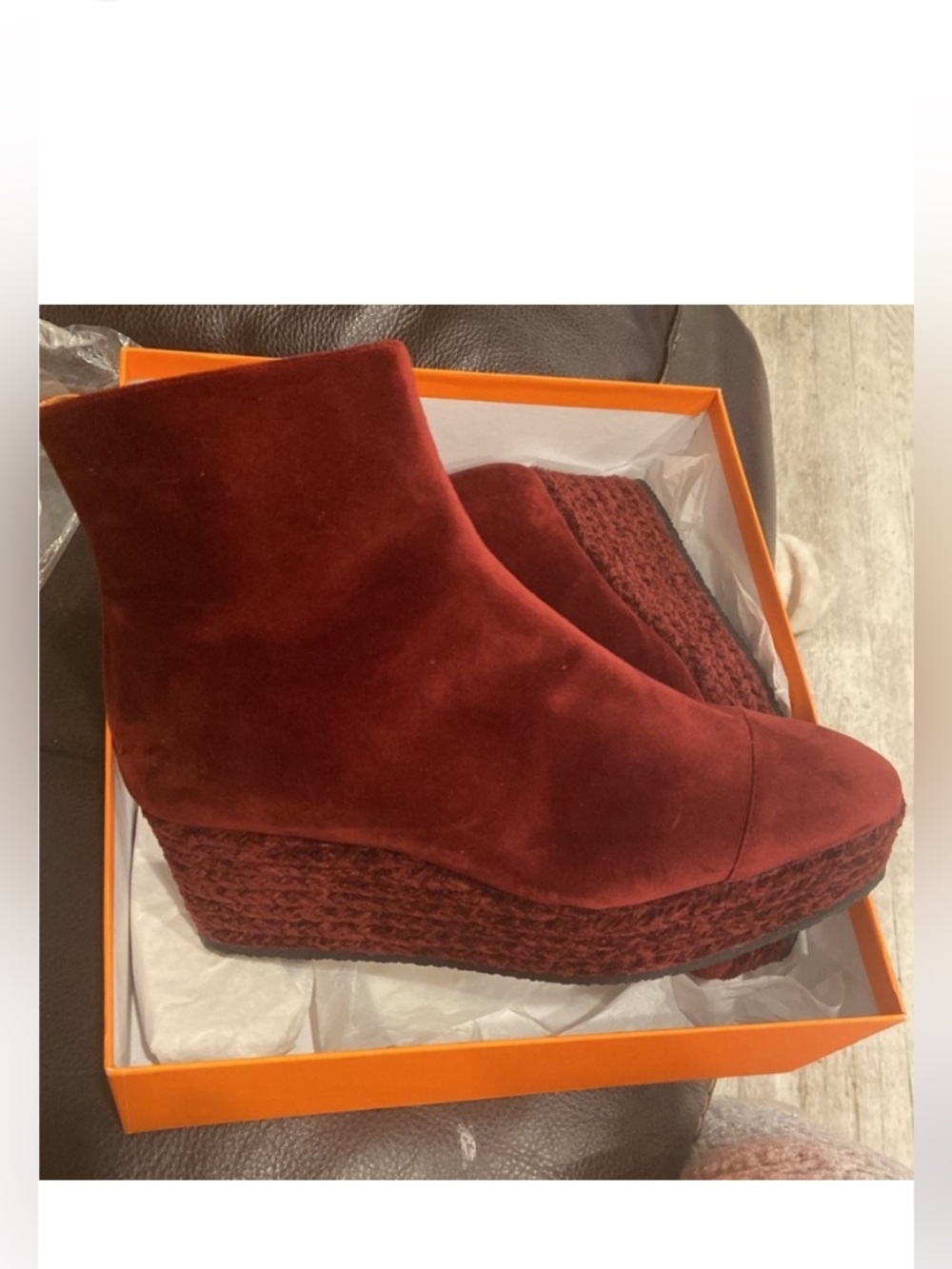 Women's Burgundy Suede Wedge Ankle Boots new in box size 40